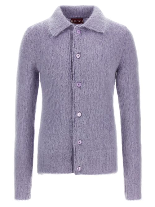Brushed Mohair Blend Cardigan — Purple