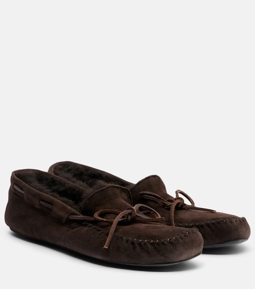 Lucca shearling-trimmed suede boat shoes