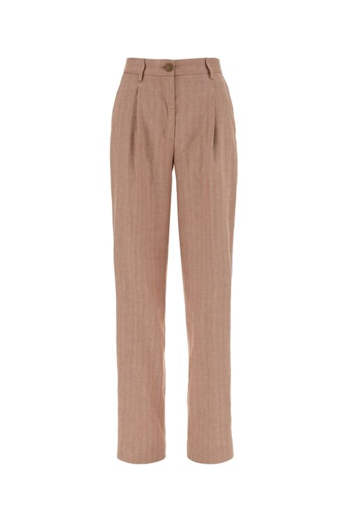 Linen-Viscose Blend Trousers — Beige