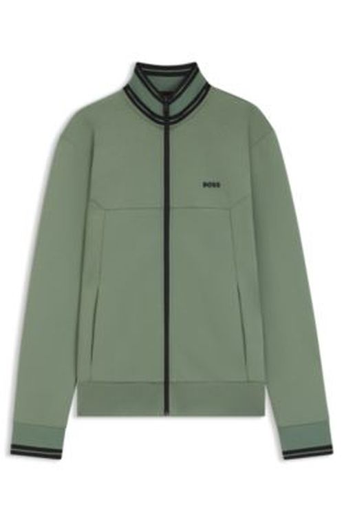 BOSS Stripe-detail zip-up sweatshirt in a cotton blend - Light Green Men's All Clothing