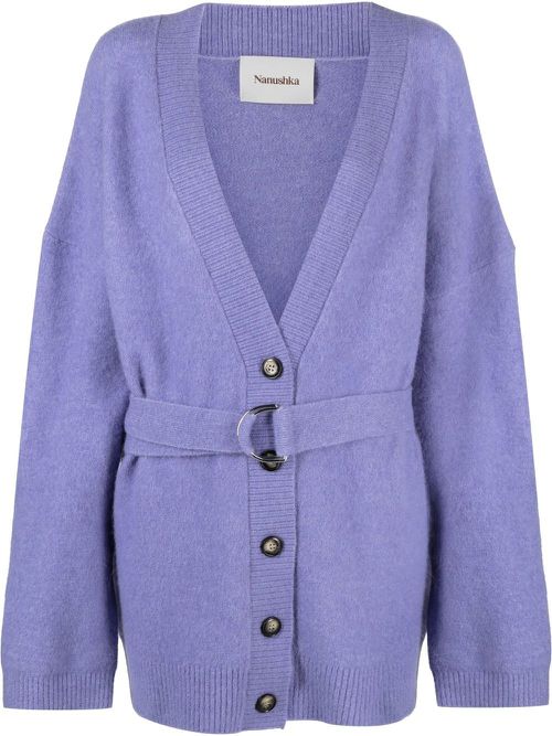 Drop-shoulder belted cardi-coat - Purple
