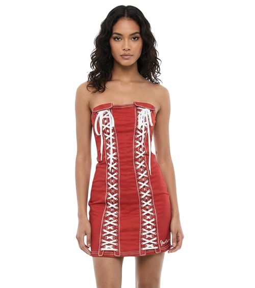 Red Embellished Strapless Mini Dress