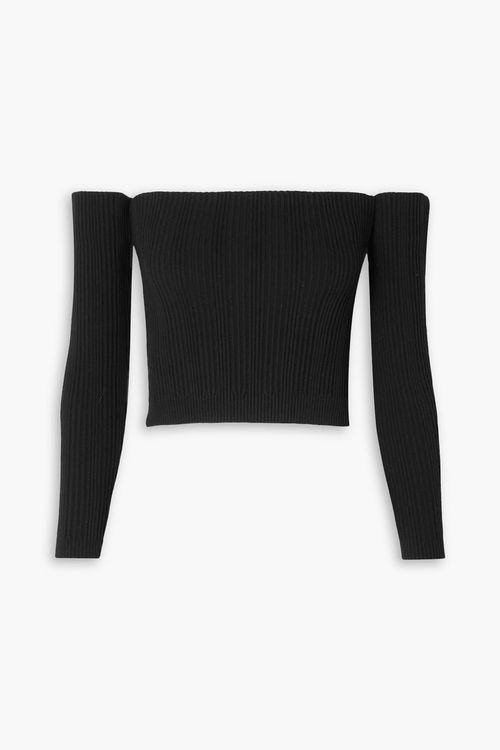 Cropped off-the-shoulder ribbed-knit top