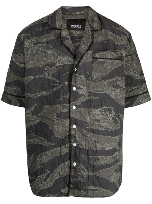 Quilted camouflage-print cotton shirt - Green