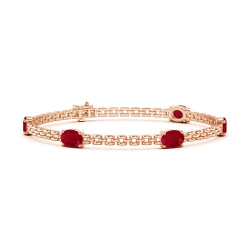 Angara 5.0 Carats Five Stone Oval Ruby Station Link Bracelet in 14K Rose Gold
