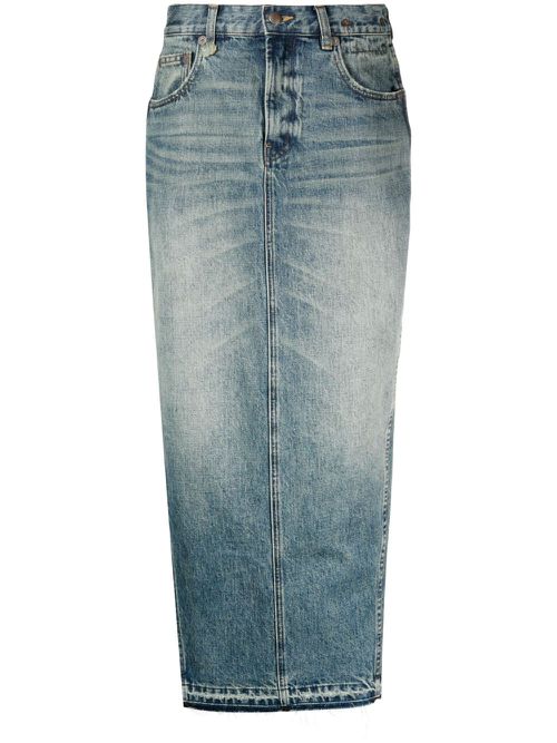 Side-slit denim midi skirt - Blue