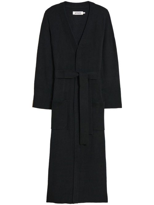 Long waisted-belt cardigan - Black