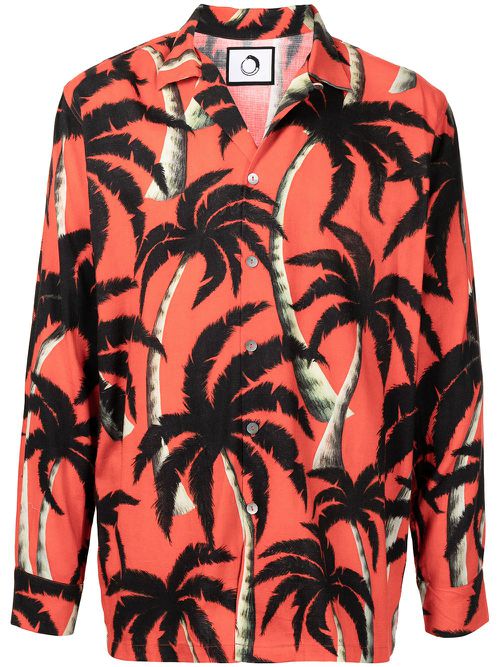 Palm tree-print tencel shirt - Red