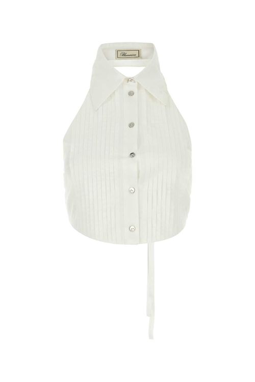 Pleated Cotton Halter Jacket — White