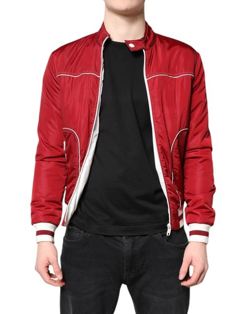 Nylon Full-Zip Bomber Jacket — Red