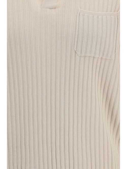 Ribbed Cotton Polo Shirt — Beige