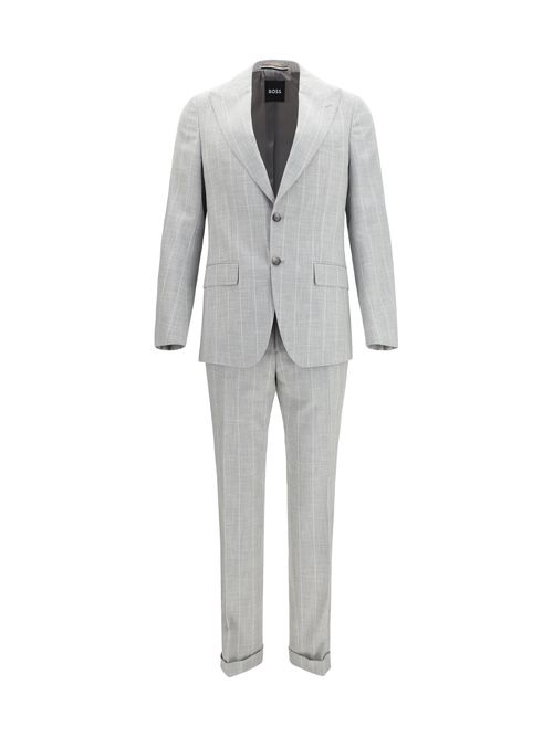 Striped Cotton-Virgin Wool Pant Suit — Gray