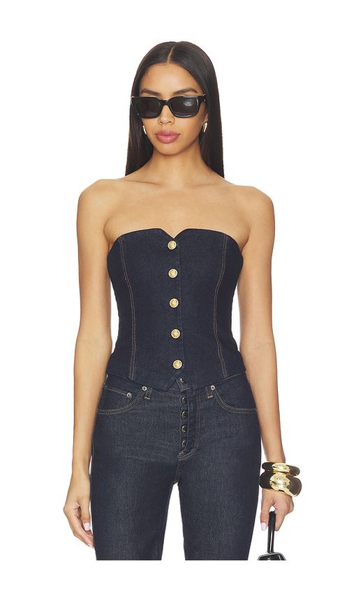 Alice + Olivia Kelcey Denim Strapless Vest Top in Navy. - 0 also , 4, 6, 8