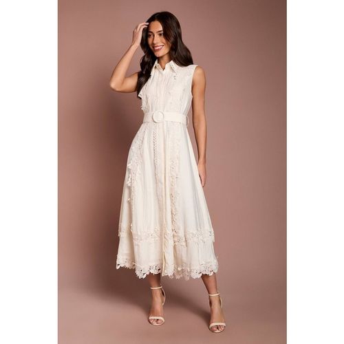 Coast Women's Lace Panelled Belted Sleeveless Midi Shirt Dress in Ivory