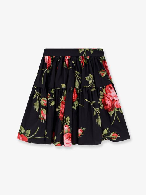 Floral-Print Cotton Skirt — Black
