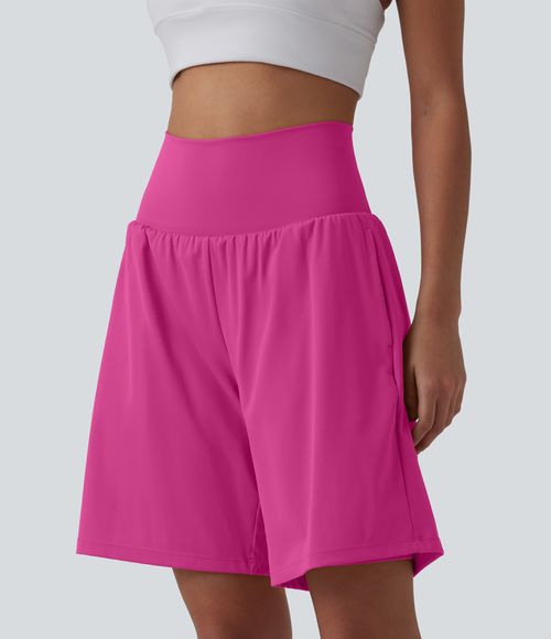 "SoftlyZero™ Airy Super High Waisted 2-in-1 Cool Touch Yoga Shorts 9"" with Pockets Gym Short - Fuchsia Fedora