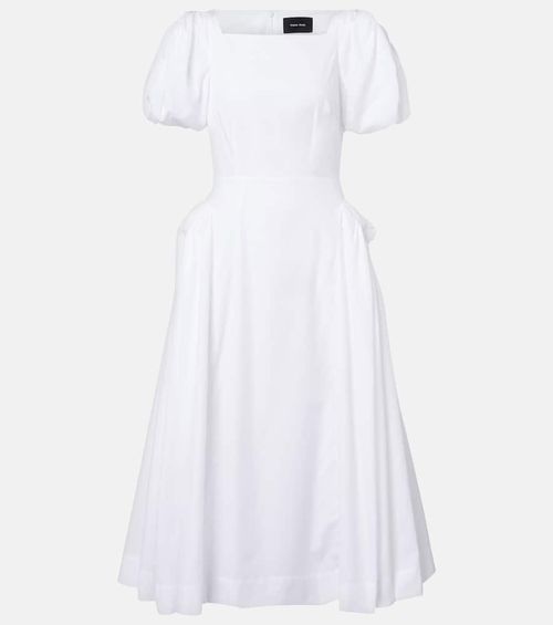 Puff-sleeve cotton poplin midi dress