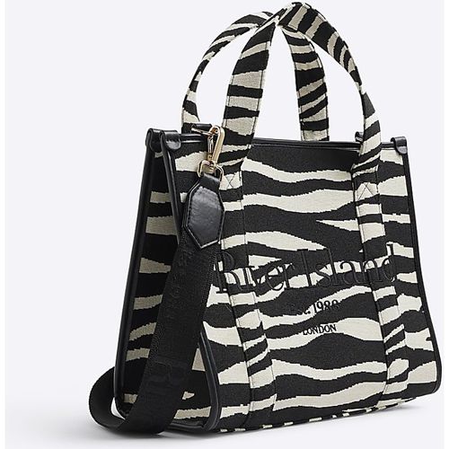River Island Womens Tote Bag Black Zebra Embroidered - One