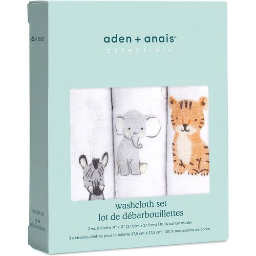 Aden and Anais Aden + Anais Essentials Muslin Washcloths 3 Pack - Safari Babie