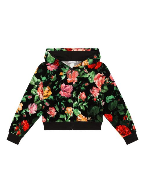 Rose print hoodie - Black