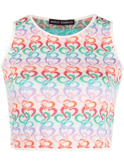 Intarsia-knit cropped top - White
