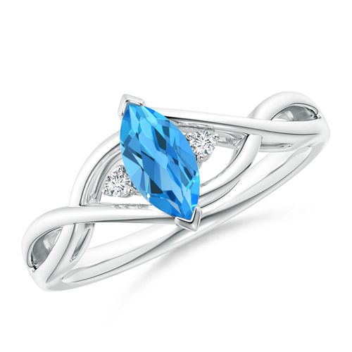 Angara 0.6 Carat Criss-Cross Marquise Swiss Blue Topaz Solitaire Ring in Platinum