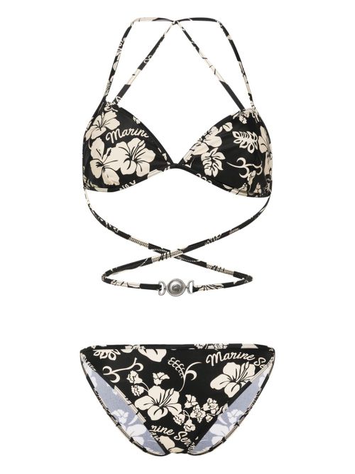 Floral-print bikini - Black