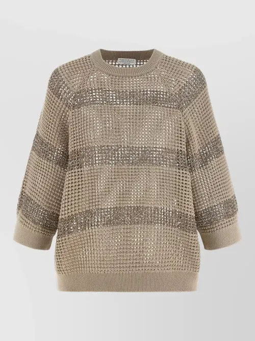 Brunello Cucinelli - striped crew neck mesh knit sweater