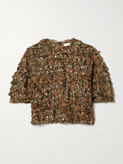 Carmella Ruffled Printed Metallic Fil Coupé Silk-blend Crepon Blouse - Multi