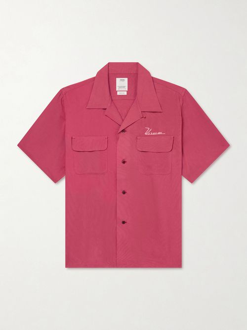 Logo-Embroidered Convertible-Collar Woven Shirt - Men - Red