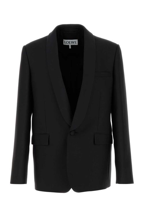Wool-Silk Blend Blazer — Black