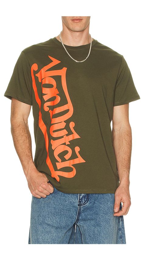 Von Dutch Vertical Logo Tee in Olive. M. Also in S, L, XL/1X