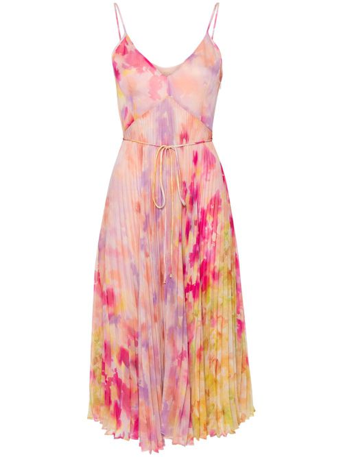 Abstract-print pleated midi dress - Pink