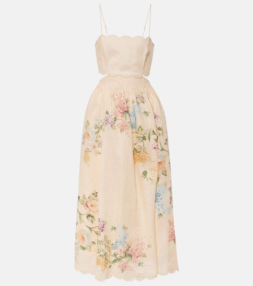Halliday scalloped floral linen midi dress