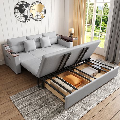 King Size Daybed with Trundle Linen Pull Out Sofa Bed