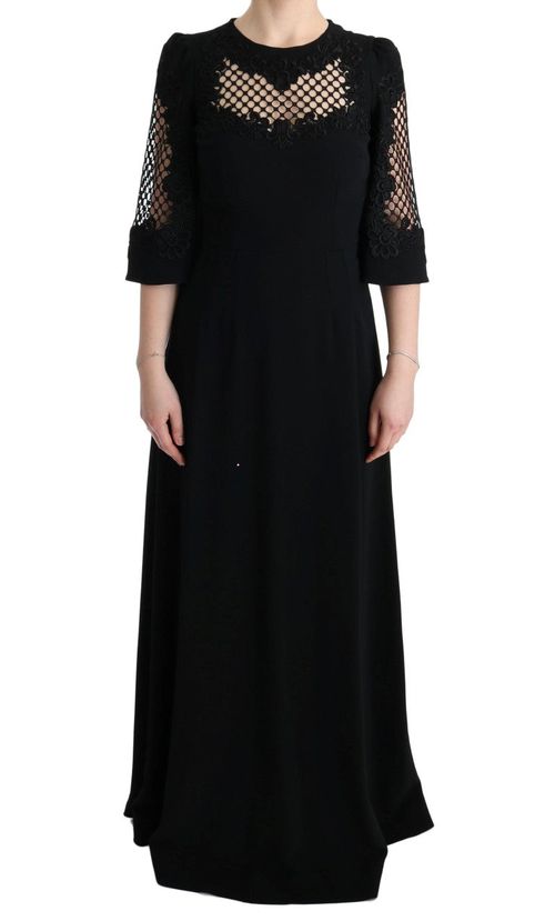 Lace-Trimmed Maxi Dress — Black