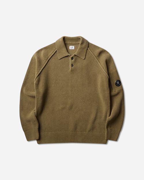 Men s Chenille Cotton Polo Knit Sweater Ermine