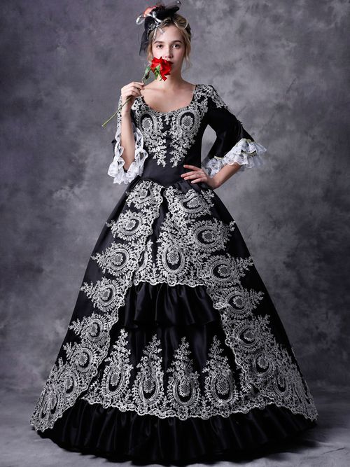 Victorian Retro Tudor Dress  Costume Women's Black Hooded Masquerade Ball Gowns Royal Victorian Era Clothing Retro Costume Carniva