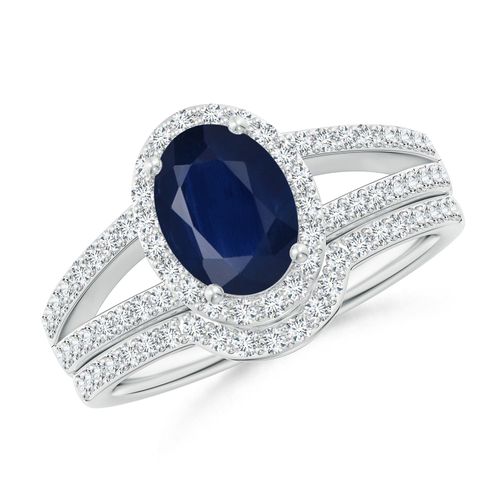 Angara 1.55 Carats Sapphire and Diamond Split Shank Bridal Set in Platinum