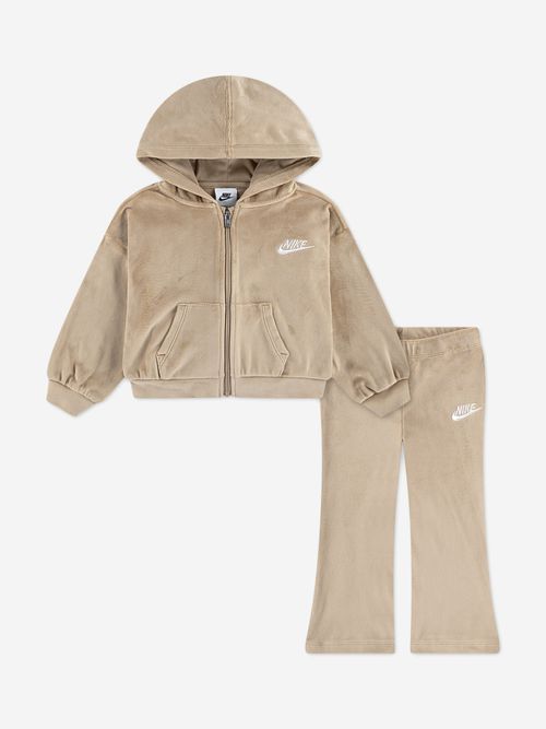 Girls Velour Flare Legging Set in Beige 12 Months Brown By Childsplay Clothing