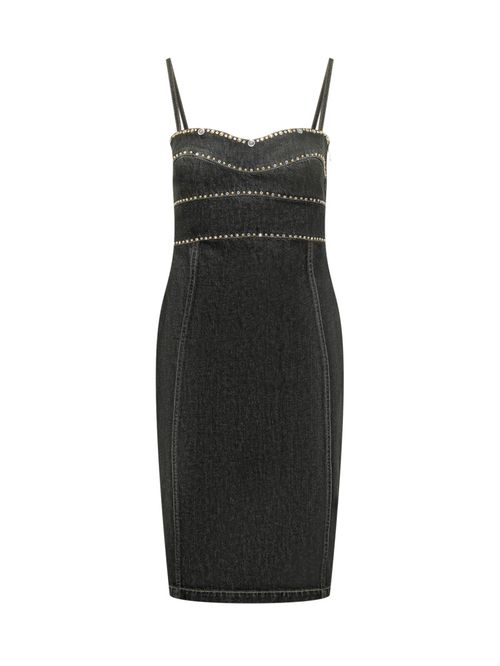 Black Embellished Sweetheart Neck Midi Dress