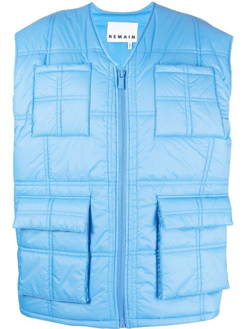 V-neck quilted gilet - Blue