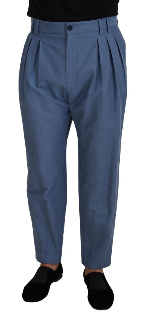 Linen-Cotton Blend Trousers — Blue