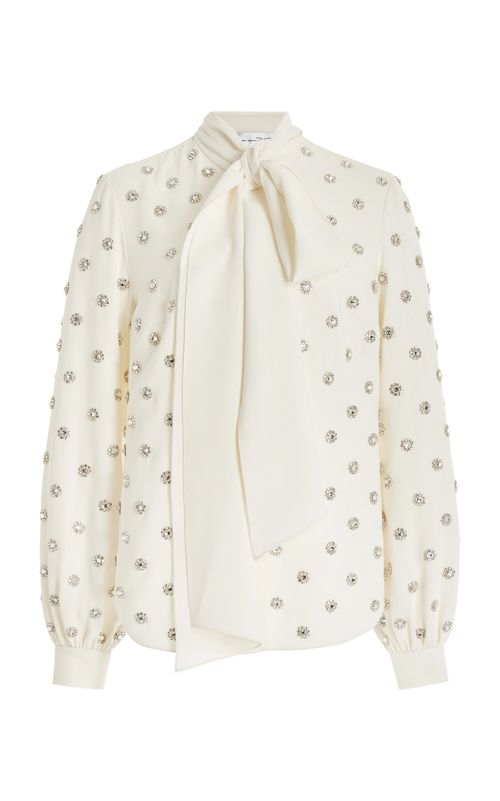 Oscar De La Renta Embellished Silk-Blend Blouse