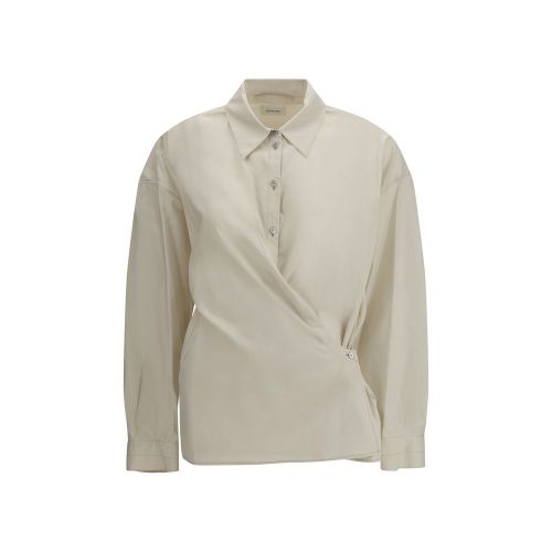 Cotton-Silk Blend Wrap Shirt — Beige