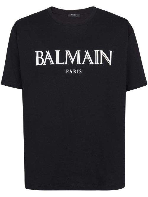 Balmain Oversized T-shirt with Rubber Roman Logo Black - Black