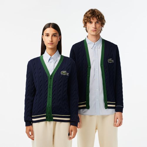 Unisex V-Neck Cable Knit Organic Cotton Cardigan