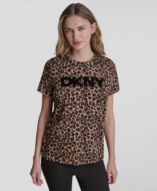 Women's Foil Logo Leopard Crewneck T-Shirt - Leopard Caramel