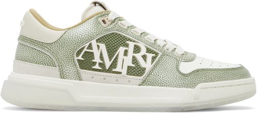 White & Green Pebbled Classic Low Sneakers