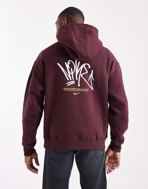Street fleece graphic hoodie in burgundy-Red
